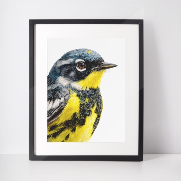 Watercolor Magnolia Warbler Bird Portrait Wall Art Print Poster , Unframed - Picture 3 of 7